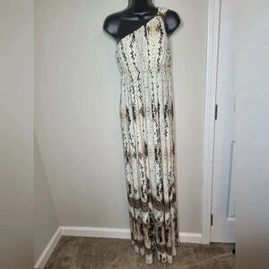 Boston Proper One Shoulder Snake Print Maxi Dress sz 6
